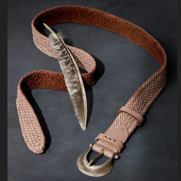 NWOT Free People We The Free Brix Leather Woven Belt in Oyster main image 2